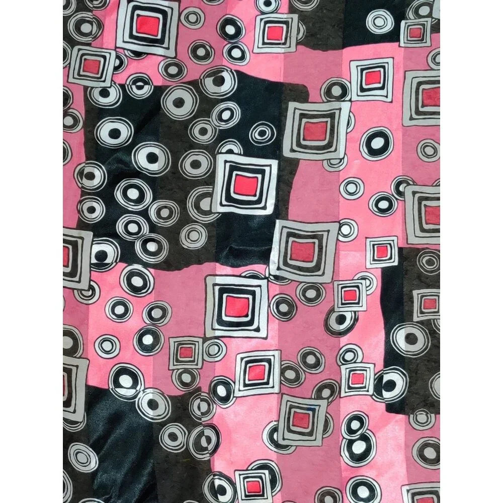 Womens Scarf Pink Black Geometric Print Lightweight Sheer Square Mod Retro Chic